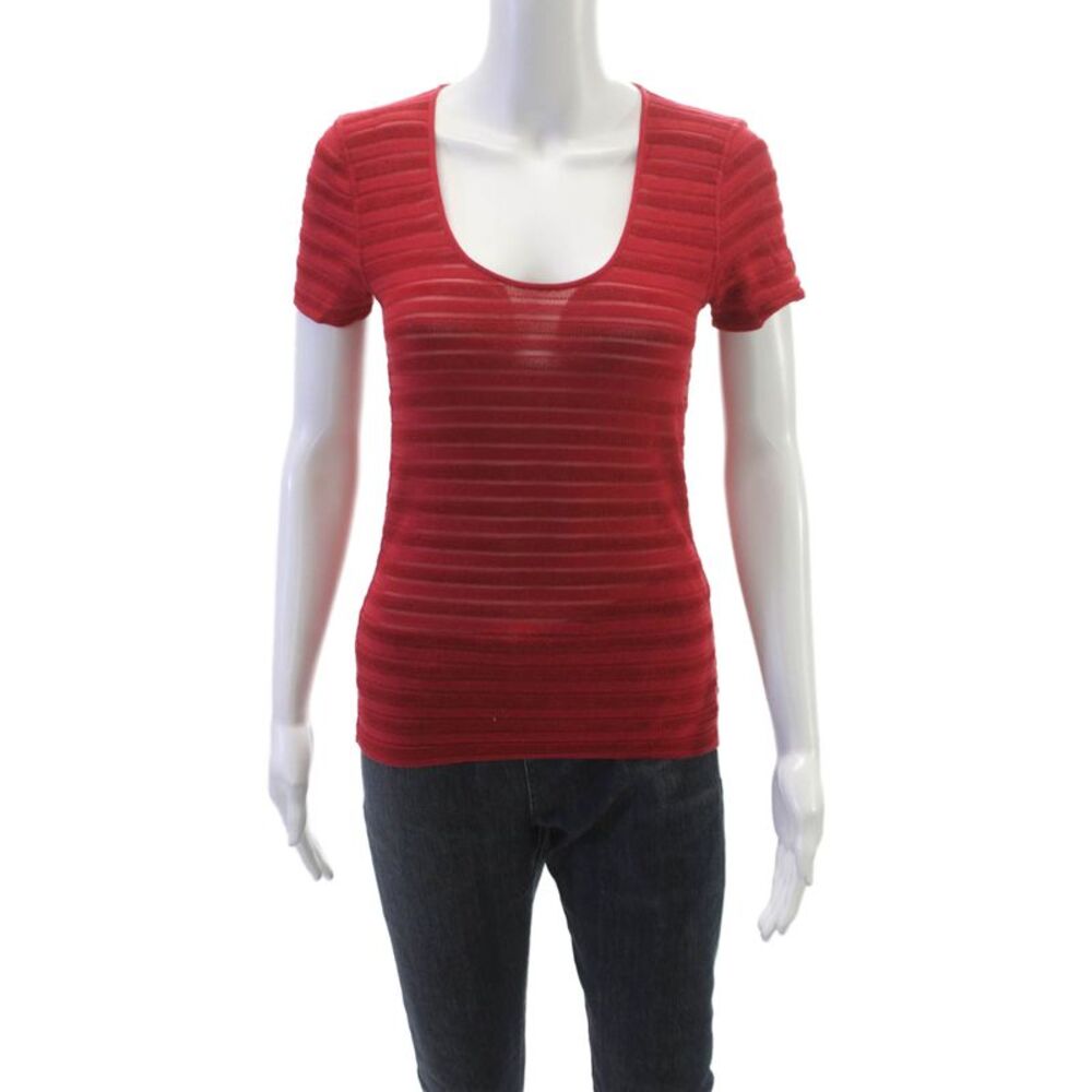 Armani Collezioni Women Red Striped Viscose Scoop Neck Basic T-Shirt Size 6